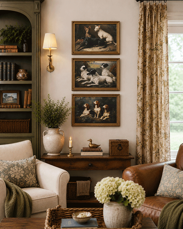 Double Sided Framed Dog Cat Art, Set of 3 Portrait Wall Decor