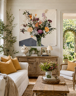 Watercolor Inspired Wildflower Tapestry with Grommets