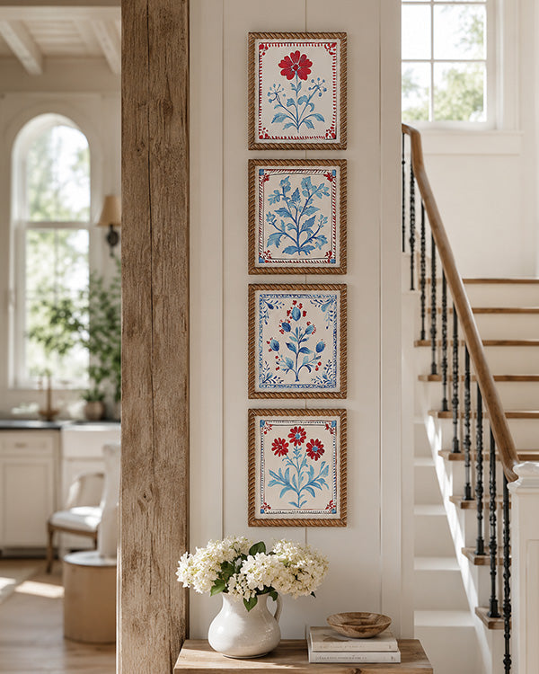Red, White and Blue Floral Wall Art, Set of Four | Celebrate America’s 250th