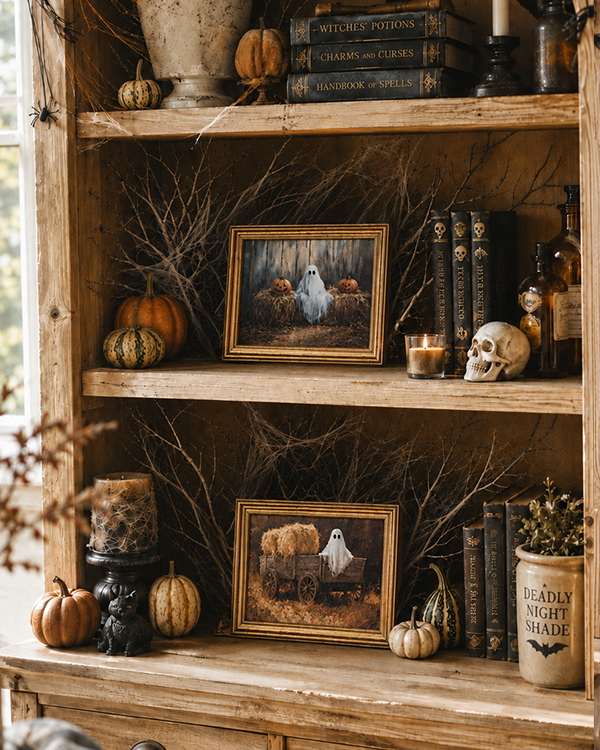 Hay Bale Ghosts Wood Framed Wall Decor, Set of 2