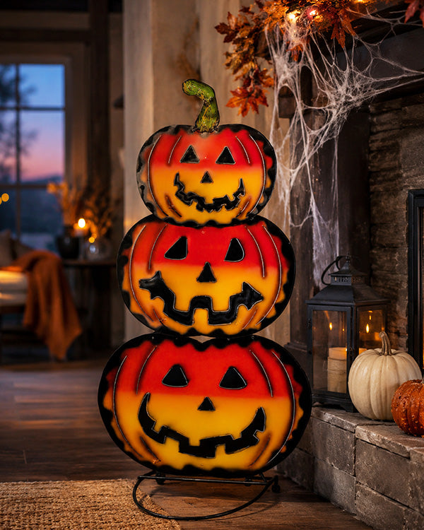 Stacked Hand-Painted Jack-O-Lantern Metal Yard Art