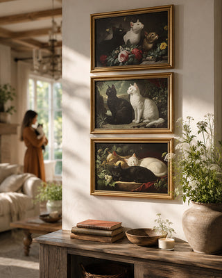 Double Sided Framed Dog Cat Art, Set of 3 Portrait Wall Decor