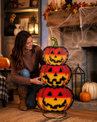 Stacked Hand-Painted Jack-O-Lantern Metal Yard Art