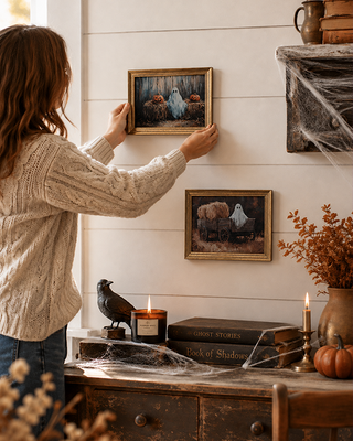 Hay Bale Ghosts Wood Framed Wall Decor, Set of 2
