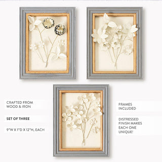 Set of three framed floral wall art panels