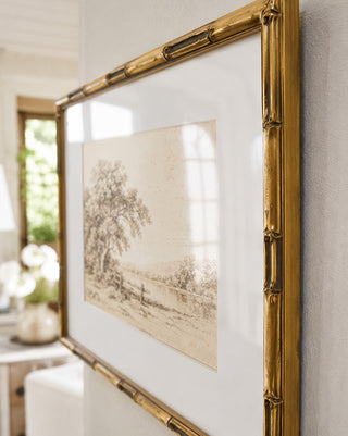 Landscape Framed Prints with Gold Bamboo Frames, Set of 2