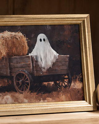 Hay Bale Ghosts Wood Framed Wall Decor, Set of 2