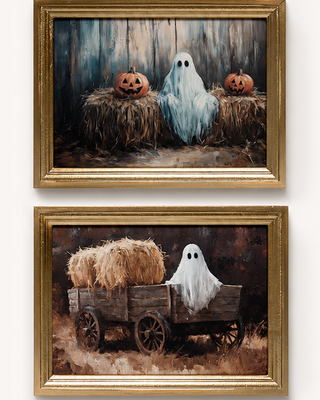 Hay Bale Ghosts Wood Framed Wall Decor, Set of 2