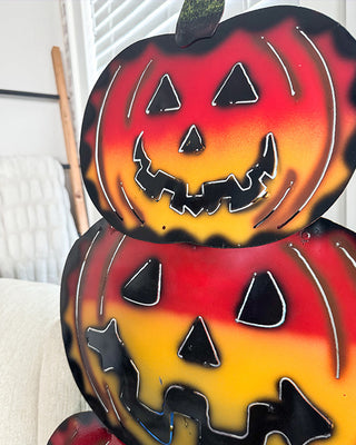 Stacked Hand-Painted Jack-O-Lantern Metal Yard Art