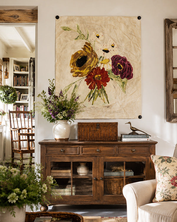 Artisan Hand-Painted Floral Bouquet on Vintage-Style Art Paper