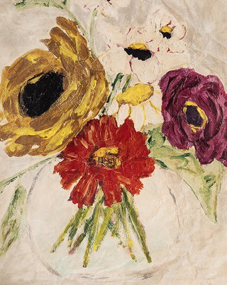 Artisan Hand-Painted Floral Bouquet on Vintage-Style Art Paper