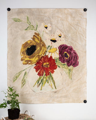 Artisan Hand-Painted Floral Bouquet on Vintage-Style Art Paper
