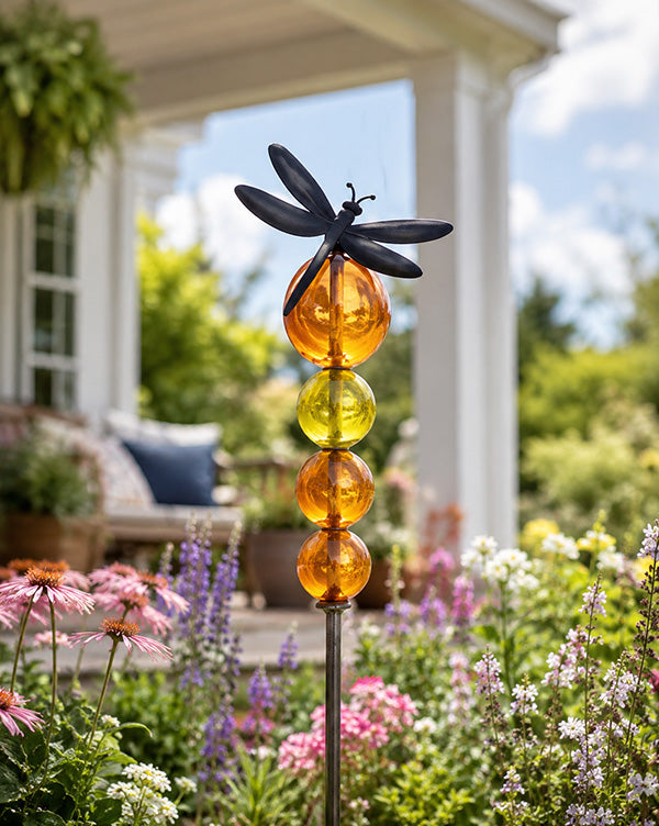 Glass Ball Garden Stakes with Metal Topper - Choose Your Style Set of 2