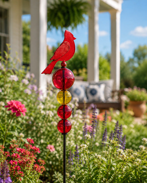 Glass Ball Garden Stakes with Metal Topper - Choose Your Style Set of 2