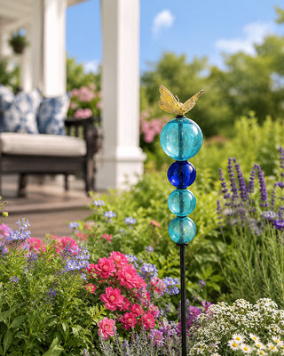 Glass Ball Garden Stakes with Metal Topper - Choose Your Style Set of 2