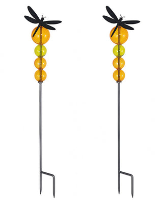 Glass Ball Garden Stakes with Metal Topper - Choose Your Style Set of 2
