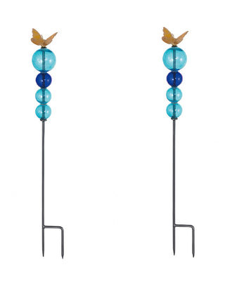 Glass Ball Garden Stakes with Metal Topper - Choose Your Style Set of 2