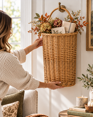 Countryside Natural Woven Wall Basket with Handle