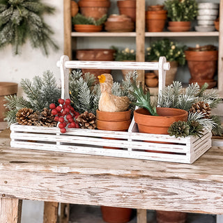Rustic White Wooden Garden Plant Basket