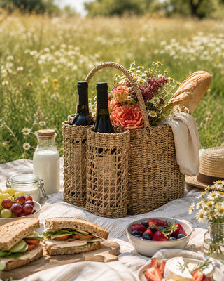 Seagrass Wine and Storage Basket Hand Woven Entertaining Tote