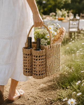 Seagrass Wine and Storage Basket Hand Woven Entertaining Tote