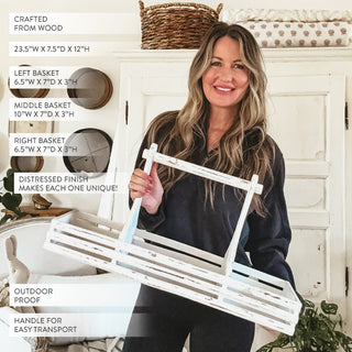 Rustic White Wooden Garden Plant Basket