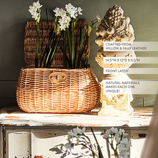 Willow Woven Lidded Basket with Vegan Leather Strap