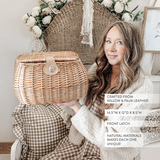 Willow Woven Lidded Basket with Vegan Leather Strap