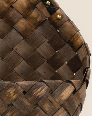Oval Wall Mail Basket Brown Woven Gold Stud Accents