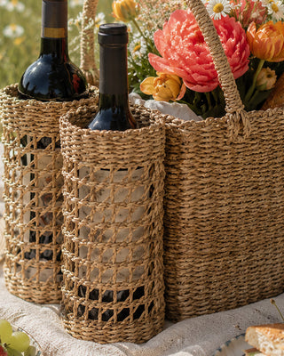 Seagrass Wine and Storage Basket Hand Woven Entertaining Tote