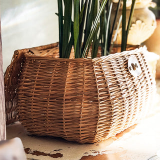 Willow Woven Lidded Basket with Vegan Leather Strap