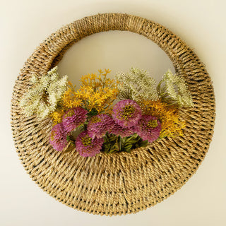 Natural seagrass floral wall basket home decor accent
