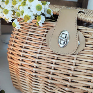 Willow Woven Lidded Basket with Vegan Leather Strap