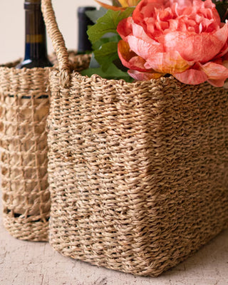 Seagrass Wine and Storage Basket Hand Woven Entertaining Tote