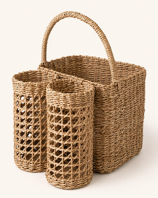 Seagrass Wine and Storage Basket Hand Woven Entertaining Tote