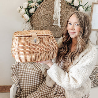 Willow Woven Lidded Basket with Vegan Leather Strap