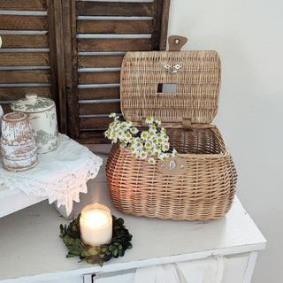 Willow Woven Lidded Basket with Vegan Leather Strap