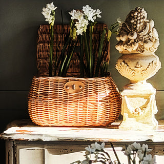 Willow Woven Lidded Basket with Vegan Leather Strap