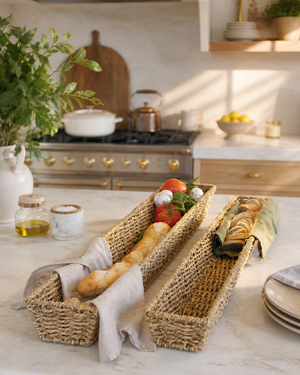 Handwoven Seagrass Bread Basket, Set of Two