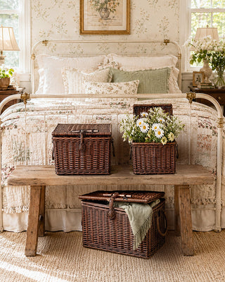Lidded Rattan Storage Basket, Set of 3 Natural Woven Home Organization