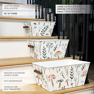 Nestable Botanical Storage Baskets with Handles, Set of Three
