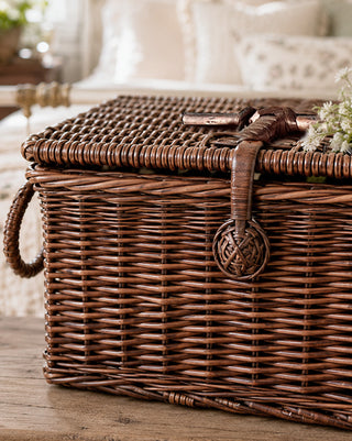 Lidded Rattan Storage Basket, Set of 3 Natural Woven Home Organization