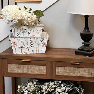 Nestable Botanical Storage Baskets with Handles, Set of Three