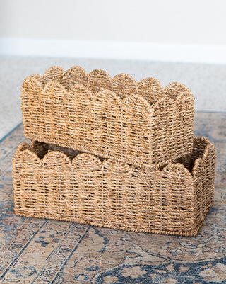 Handwoven Scalloped Seagrass Storage Baskets, Set of 2