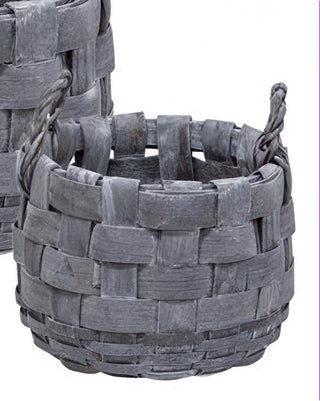 Rustic Gray Woven Basket with Rope Handles, Set of 2