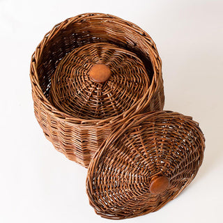 Nestable Wicker Storage Baskets with Lids, Set of 2