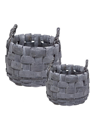 Rustic Gray Woven Basket with Rope Handles, Set of 2