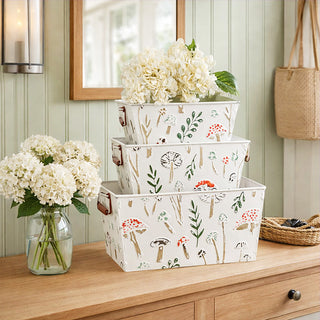 Nestable Botanical Storage Baskets with Handles, Set of Three