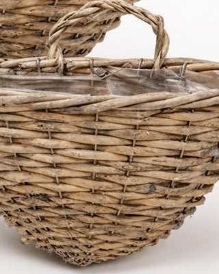Whitewashed Wicker Wall Baskets with Liners, Set of Two