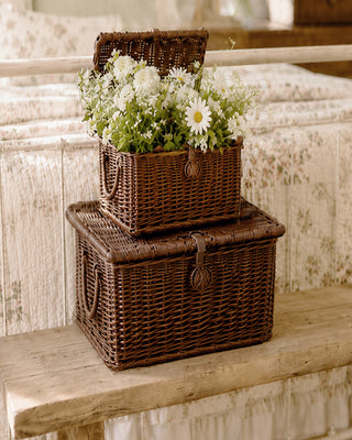 Lidded Rattan Storage Basket, Set of 3 Natural Woven Home Organization